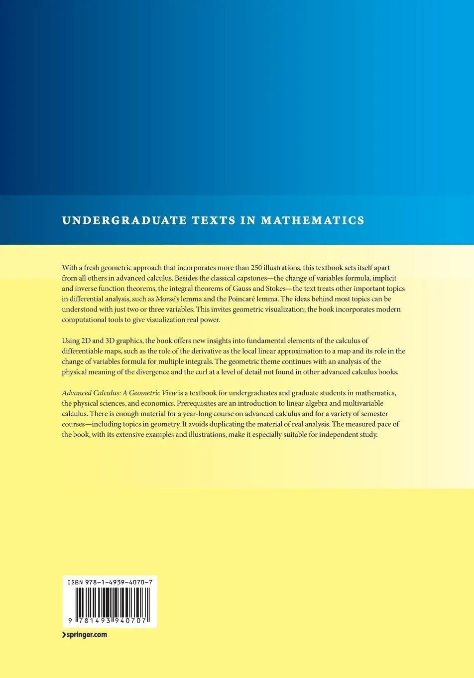 Rückseite: 9781493940707 | Advanced Calculus | A Geometric View | James J. Callahan | Taschenbuch