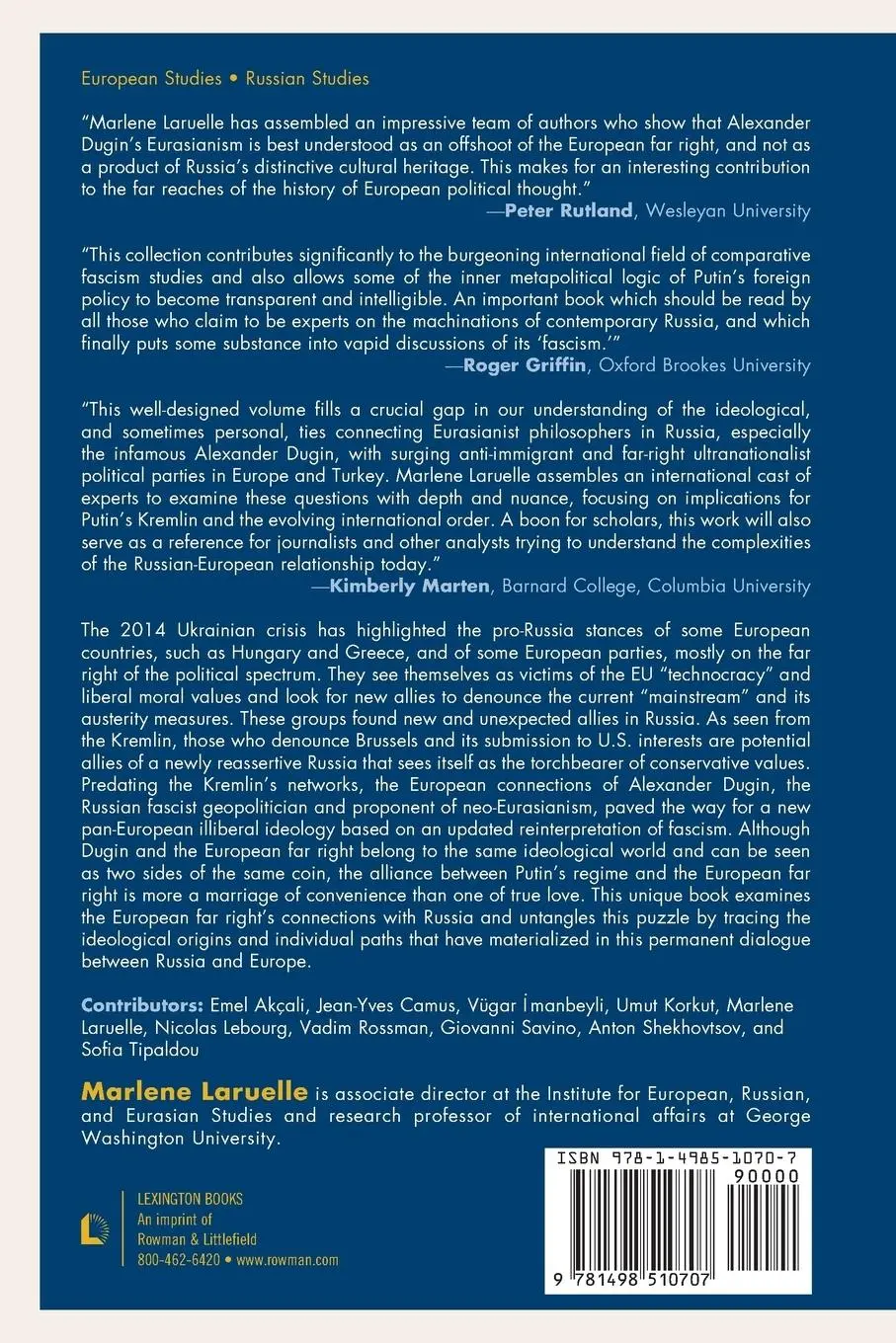 Rückseite: 9781498510707 | Eurasianism and the European Far Right | Marlene Laruelle | Buch