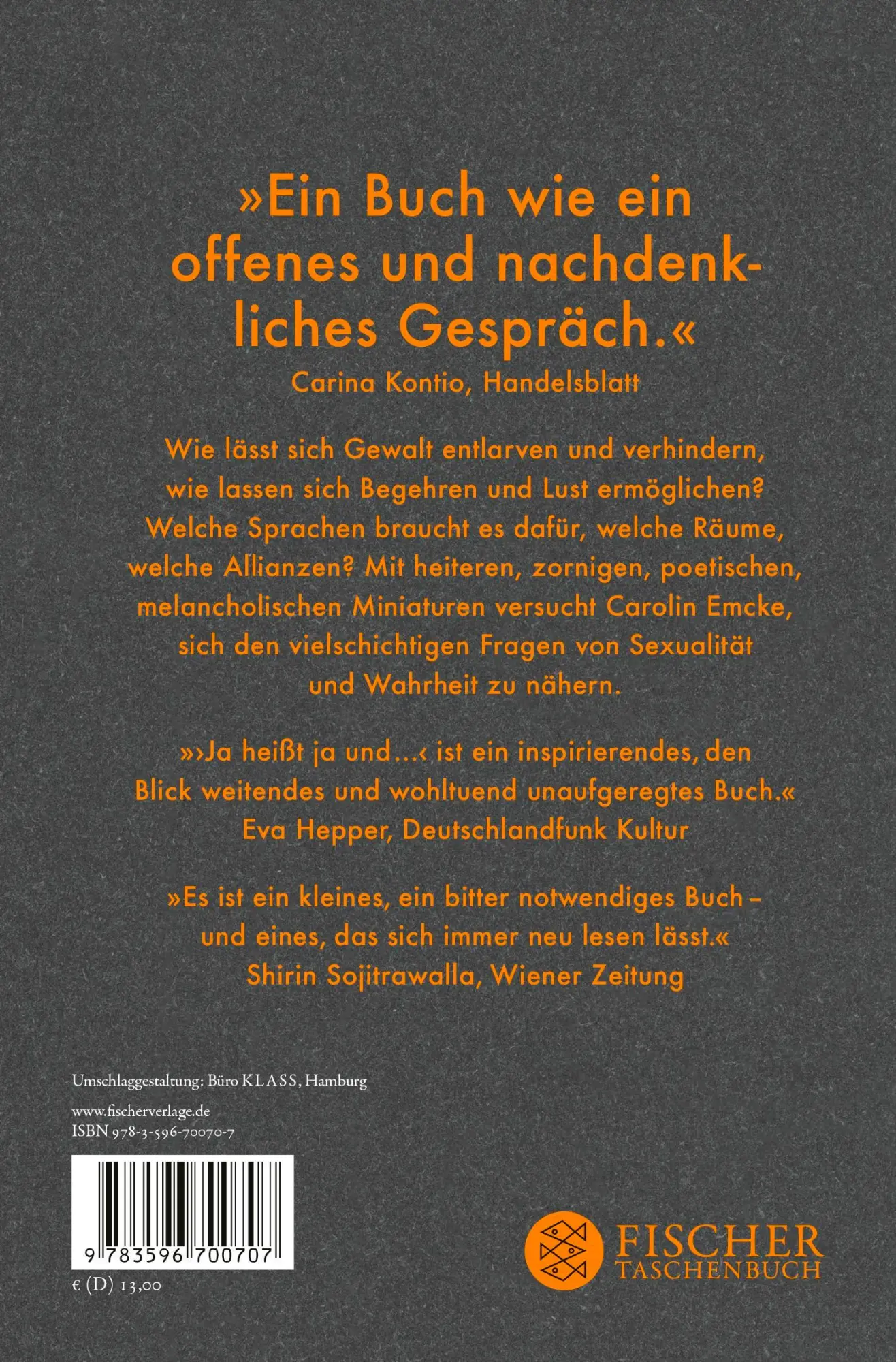 Rückseite: 9783596700707 | Ja heißt ja und ... | Carolin Emcke | Taschenbuch | 112 S. | Deutsch