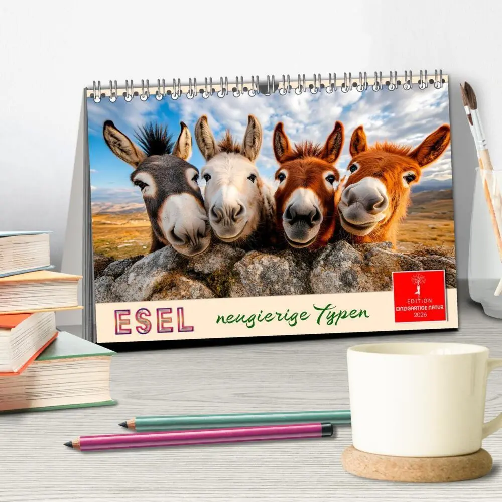 Bild: 9783457330807 | Esel - neugierige Typen (Tischkalender 2026 DIN A5 quer), CALVENDO...