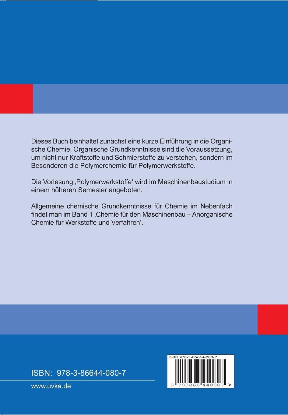 Rückseite: 9783866440807 | Chemie für den Maschinenbau. Bd. 2: Organische Chemie für Kraft-...