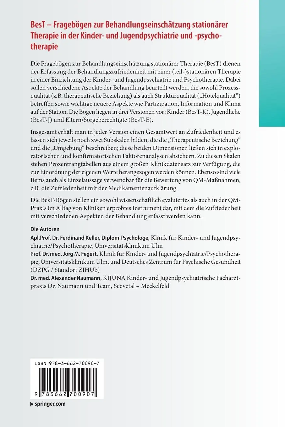 Rückseite: 9783662700907 | BesT - Fragebögen zur Behandlungseinschätzung stationärer Therapie...