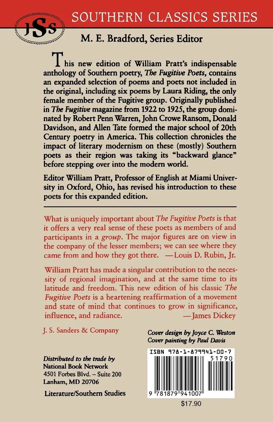 Rückseite: 9781879941007 | The Fugitive Poets | Modern Southern Poetry | William Pratt | Buch