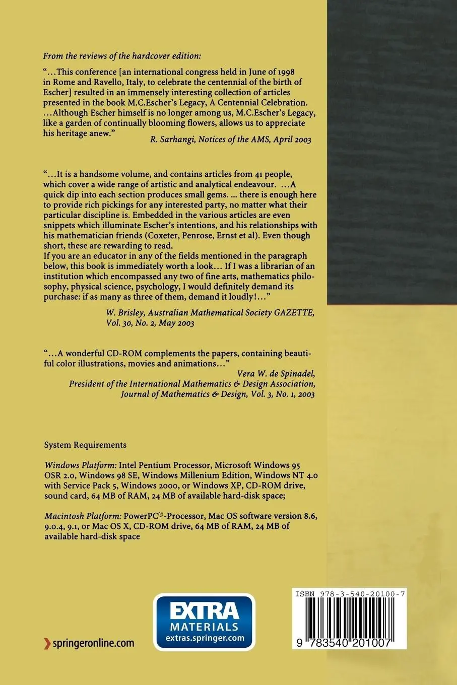 Rückseite: 9783540201007 | M.C. Escher's Legacy | A Centennial Celebration | Taschenbuch | xvi