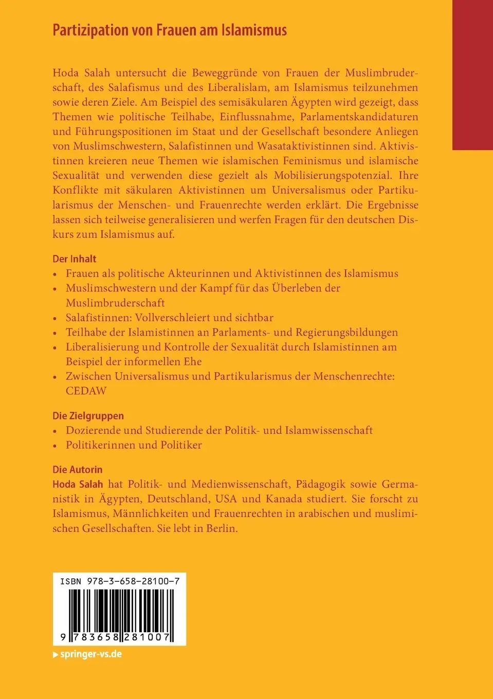 Rückseite: 9783658281007 | Partizipation von Frauen am Islamismus | Hoda Salah | Taschenbuch | xv