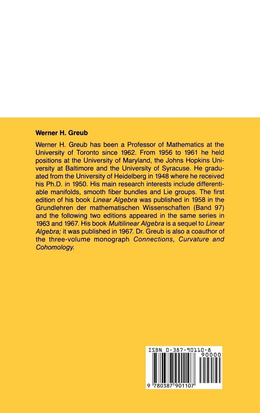 Rückseite: 9780387901107 | Linear Algebra | Werner H. Greub | Buch | xviii | Englisch | 1975 Rückseite: 9780387901107 | Linear Algebra | Werner H. Greub | Buch | xviii | Englisch | 1975