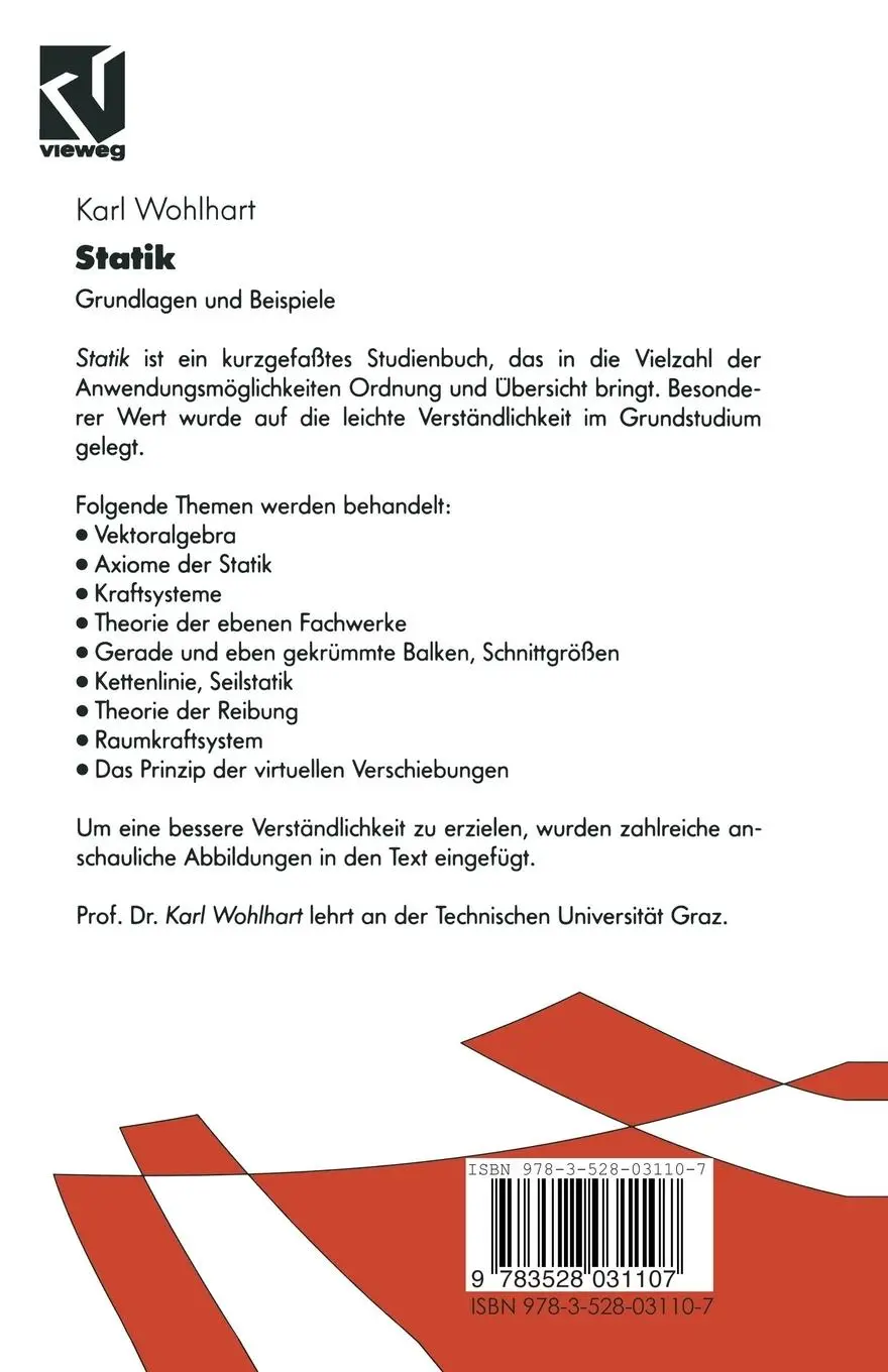 Rückseite: 9783528031107 | Statik | Grundlagen und Beispiele | Karl Wohlhart | Taschenbuch | x