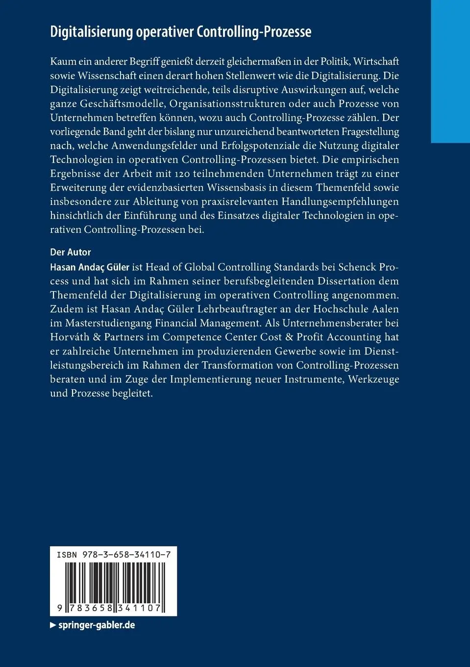 Rückseite: 9783658341107 | Digitalisierung operativer Controlling-Prozesse | Hasan Andaç Güler