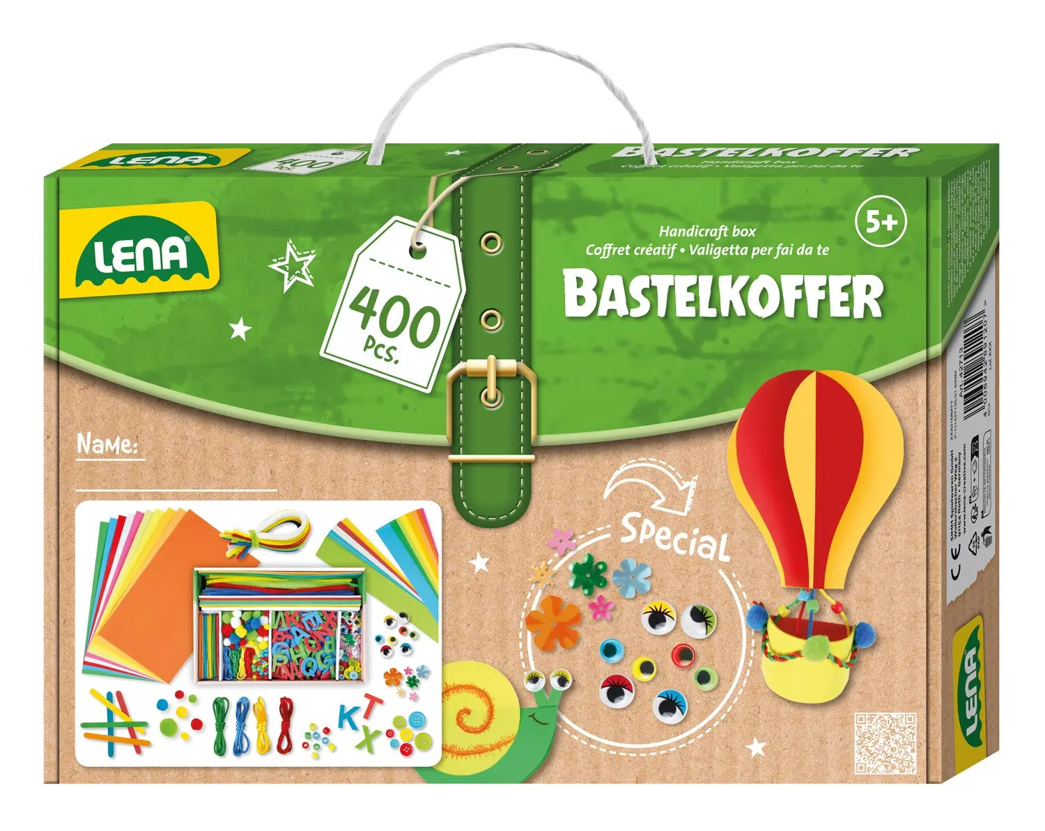 Cover: 4006942891207 | LENA® 42713 - Bastelkoffer Bunt (Papier/Moosgummi/Pompons/etc.),...