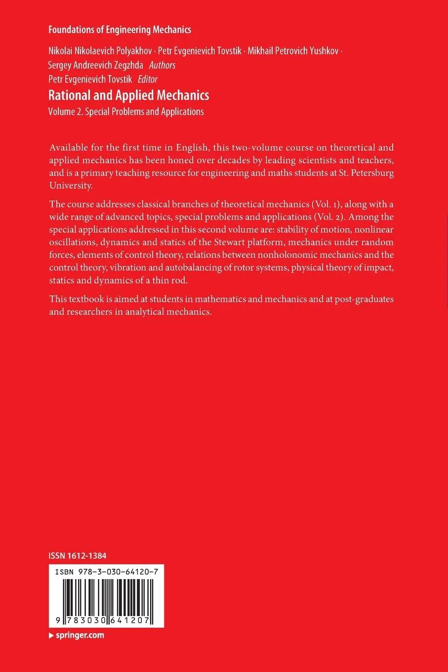 Rückseite: 9783030641207 | Rational and Applied Mechanics | Nikolai Nikolaevich Polyakhov (u. a.)