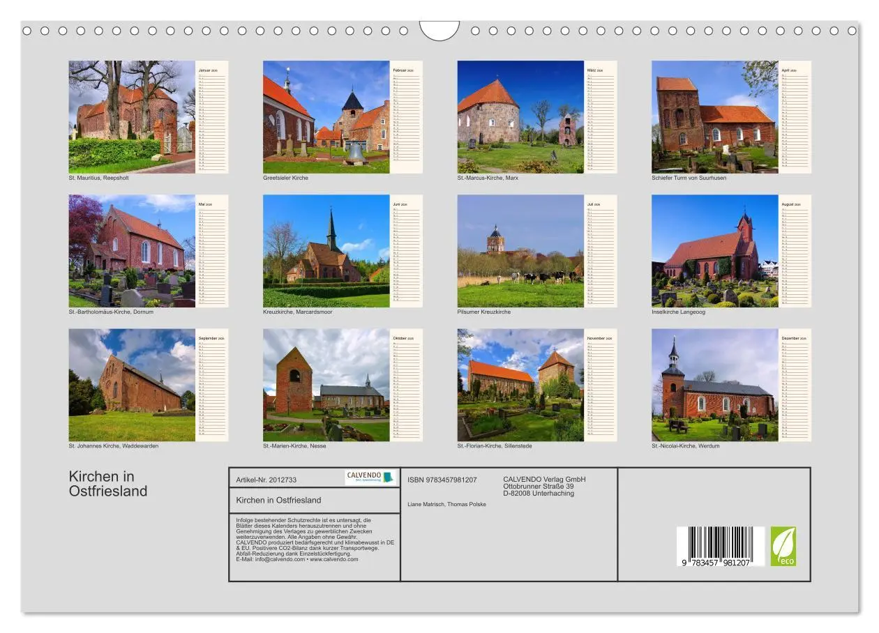 Bild: 9783457981207 | Kirchen in Ostfriesland (Wandkalender 2026 DIN A3 quer), CALVENDO...