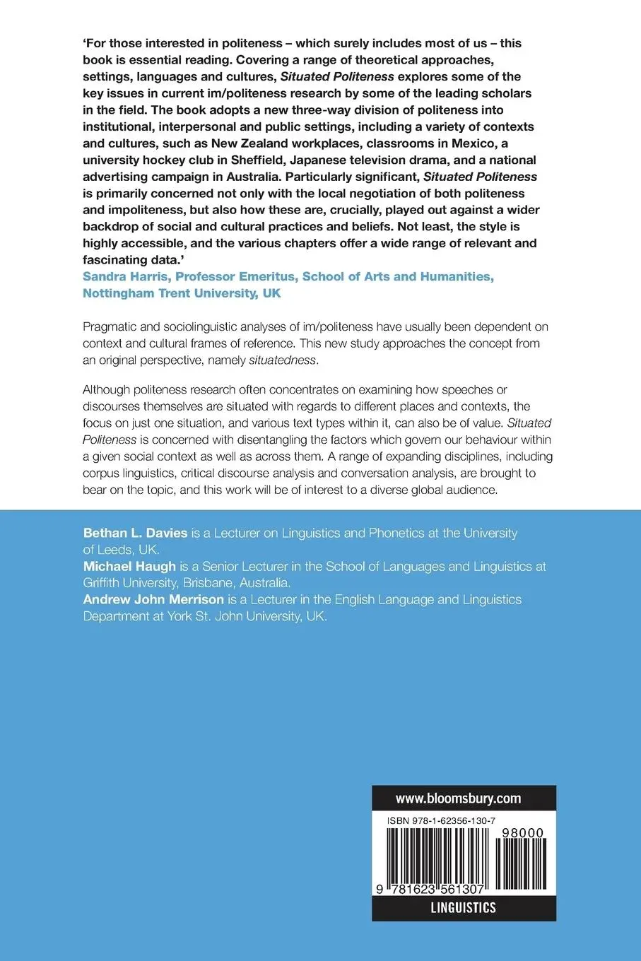 Rückseite: 9781623561307 | Situated Politeness | Davies Bethan L (u. a.) | Taschenbuch | Englisch