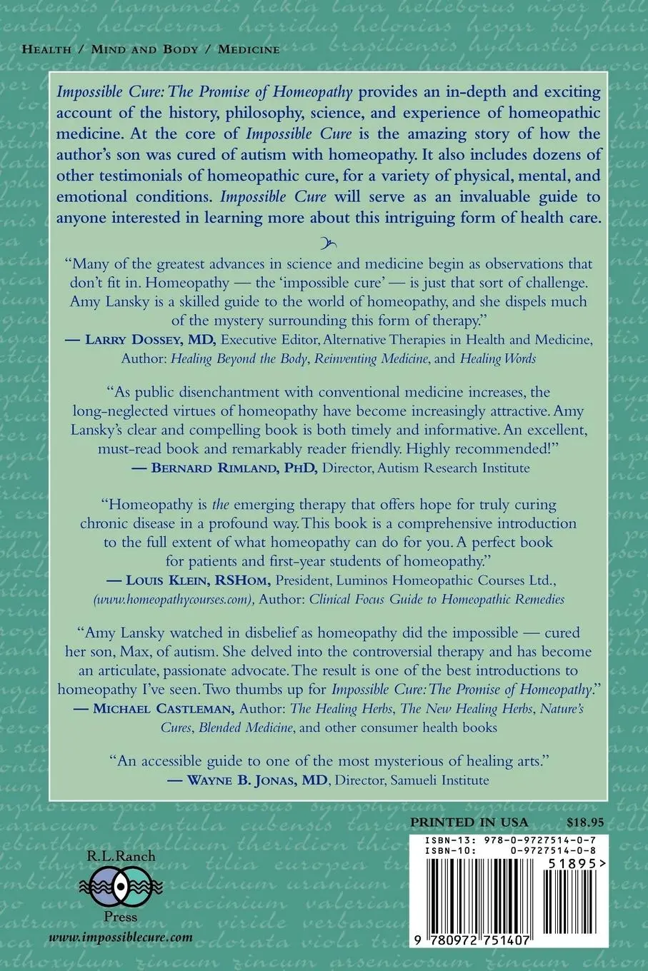 Rückseite: 9780972751407 | Impossible Cure | The Promise of Homeopathy | Amy L. Lansky | Buch