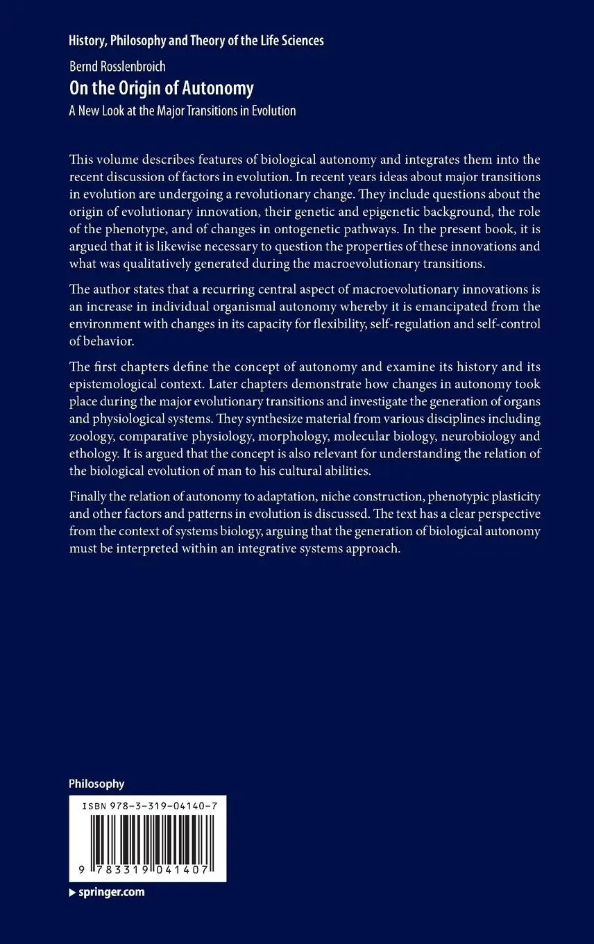 Rückseite: 9783319041407 | On the Origin of Autonomy | Bernd Rosslenbroich | Buch | xii | 2014