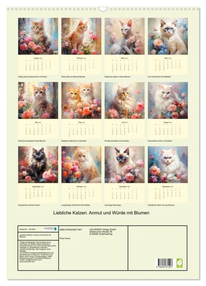 Bild: 9783435871407 | Liebliche Katzen. Anmut und Würde mit Blumen (Wandkalender 2025 DIN...