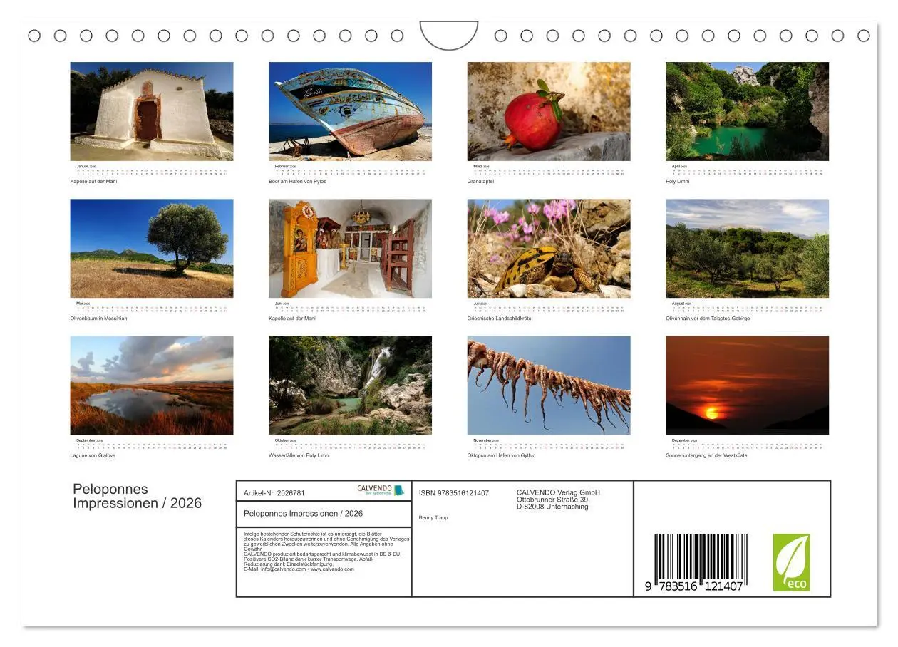Bild: 9783516121407 | Peloponnes Impressionen / 2026 (Wandkalender 2026 DIN A4 quer),...