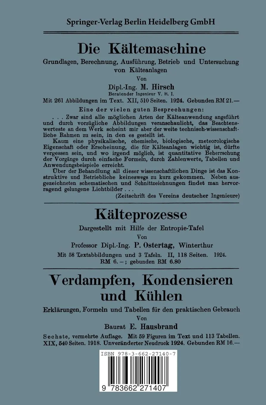 Rückseite: 9783662271407 | Haushalt-Kältemaschinen | Rudolf Plank | Taschenbuch | v | Deutsch