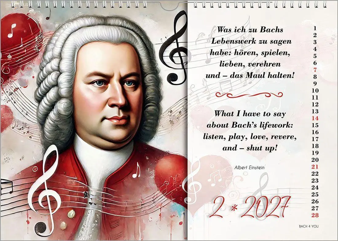 Bild: 9783969031407 | Johann-Sebastian-Bach-Zitate-Kalender, ein Musik-Kalender 2027, DIN A4