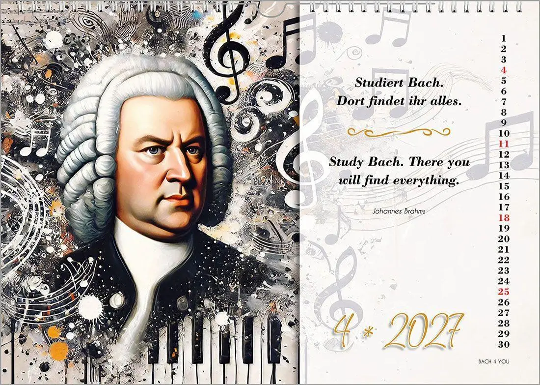 Bild: 9783969031407 | Johann-Sebastian-Bach-Zitate-Kalender, ein Musik-Kalender 2027, DIN A4