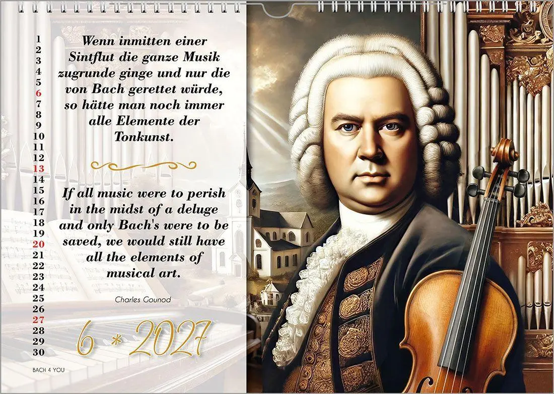 Bild: 9783969031407 | Johann-Sebastian-Bach-Zitate-Kalender, ein Musik-Kalender 2027, DIN A4