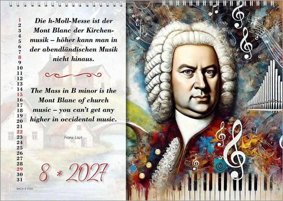 Bild: 9783969031407 | Johann-Sebastian-Bach-Zitate-Kalender, ein Musik-Kalender 2027, DIN A4