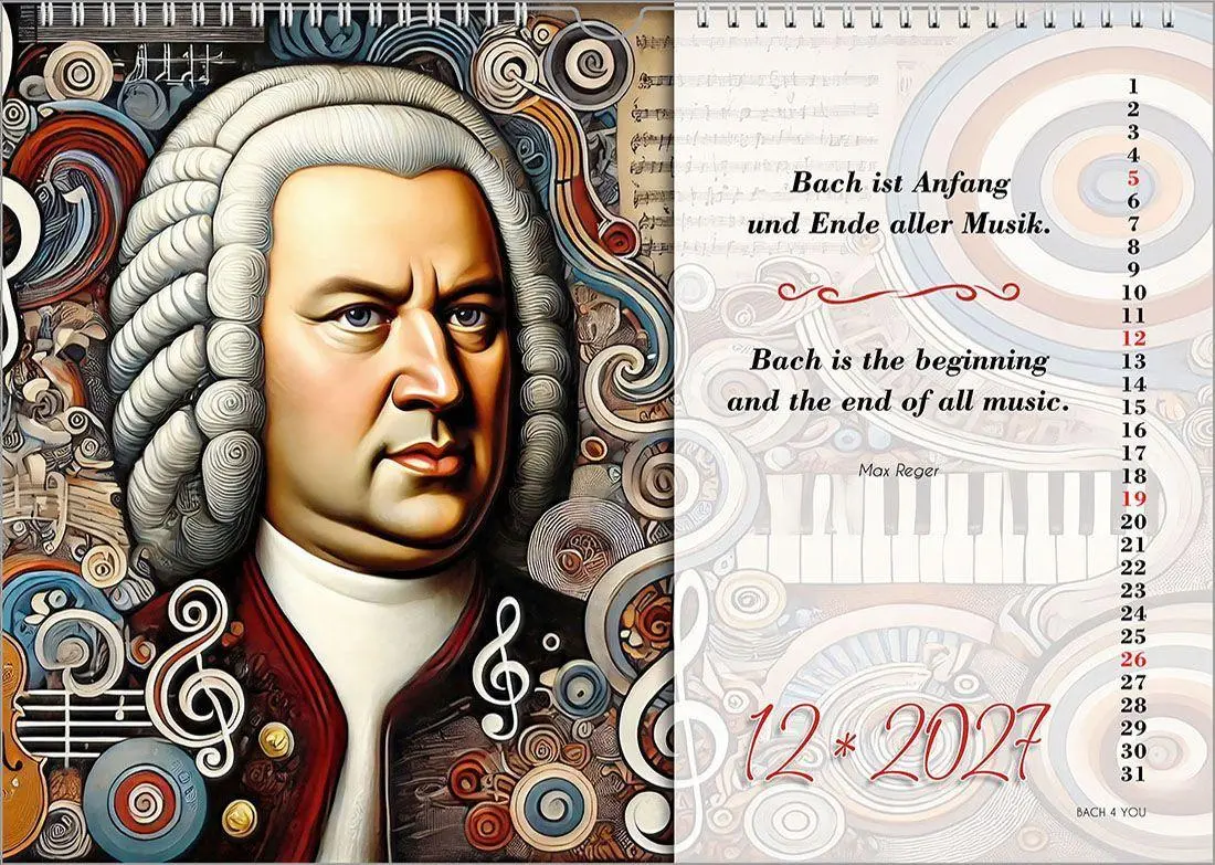Bild: 9783969031407 | Johann-Sebastian-Bach-Zitate-Kalender, ein Musik-Kalender 2027, DIN A4