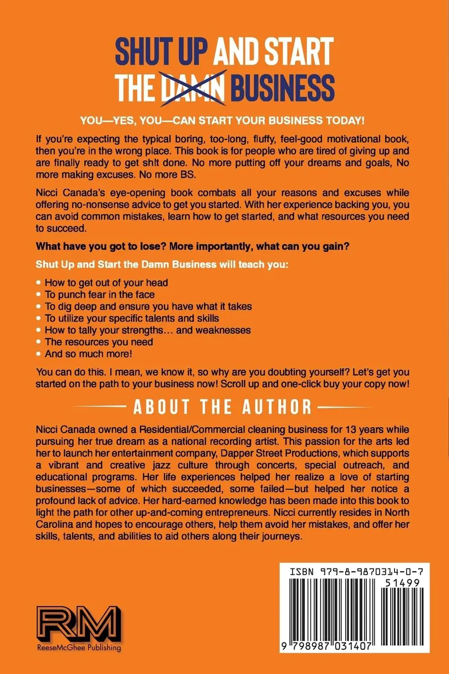 Rückseite: 9798987031407 | Shut Up and Start the Damn Business | Nicci Canada | Taschenbuch