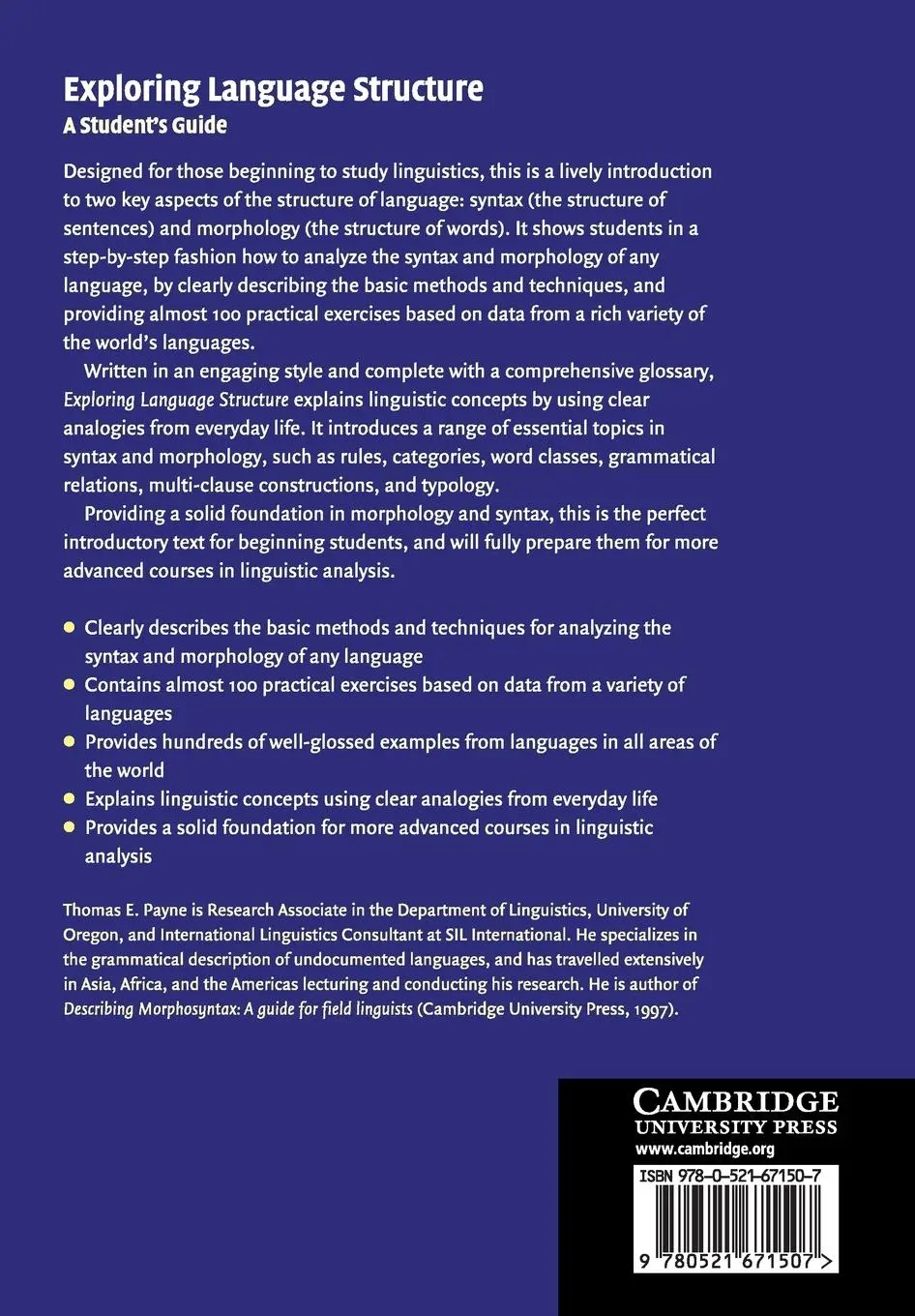 Rückseite: 9780521671507 | Exploring Language Structure | Thomas Payne | Taschenbuch | Englisch
