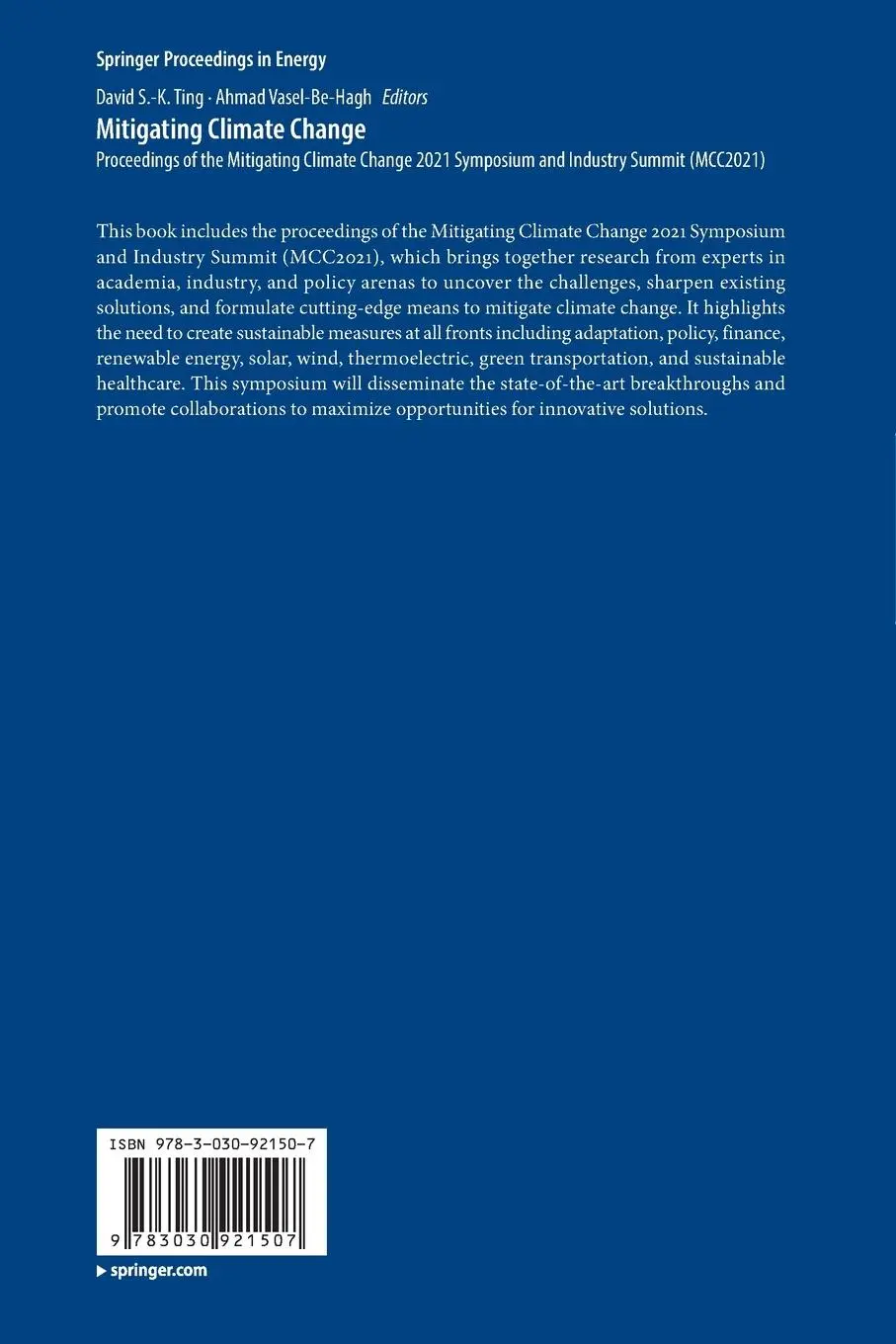 Rückseite: 9783030921507 | Mitigating Climate Change | David S. -K. Ting (u. a.) | Taschenbuch