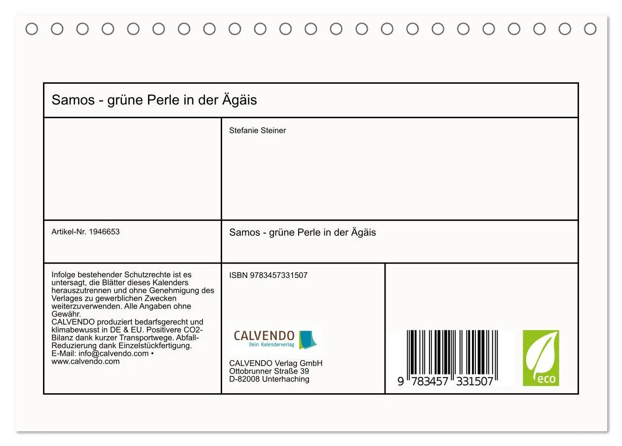 Bild: 9783457331507 | Samos - grüne Perle in der Ägäis (Tischkalender 2026 DIN A5 quer),...