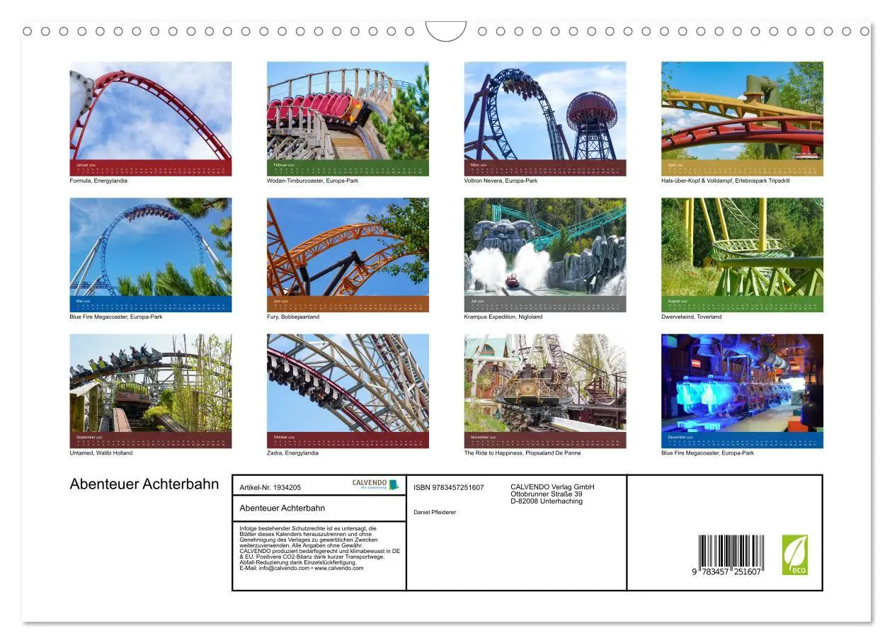 Bild: 9783457251607 | Abenteuer Achterbahn (Wandkalender 2026 DIN A3 quer), CALVENDO...