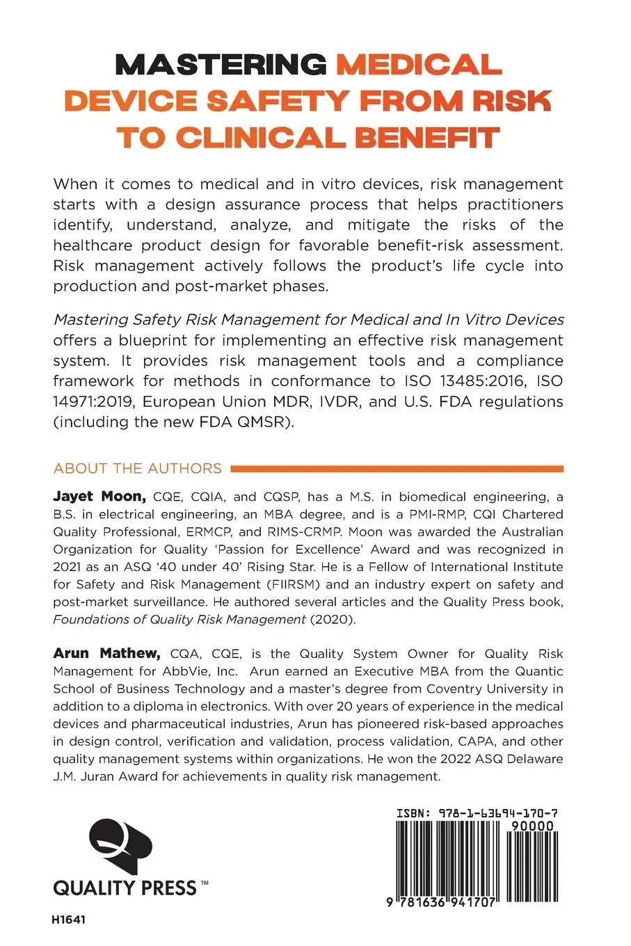 Rückseite: 9781636941707 | Mastering Safety Risk Management for Medical and In Vitro Devices