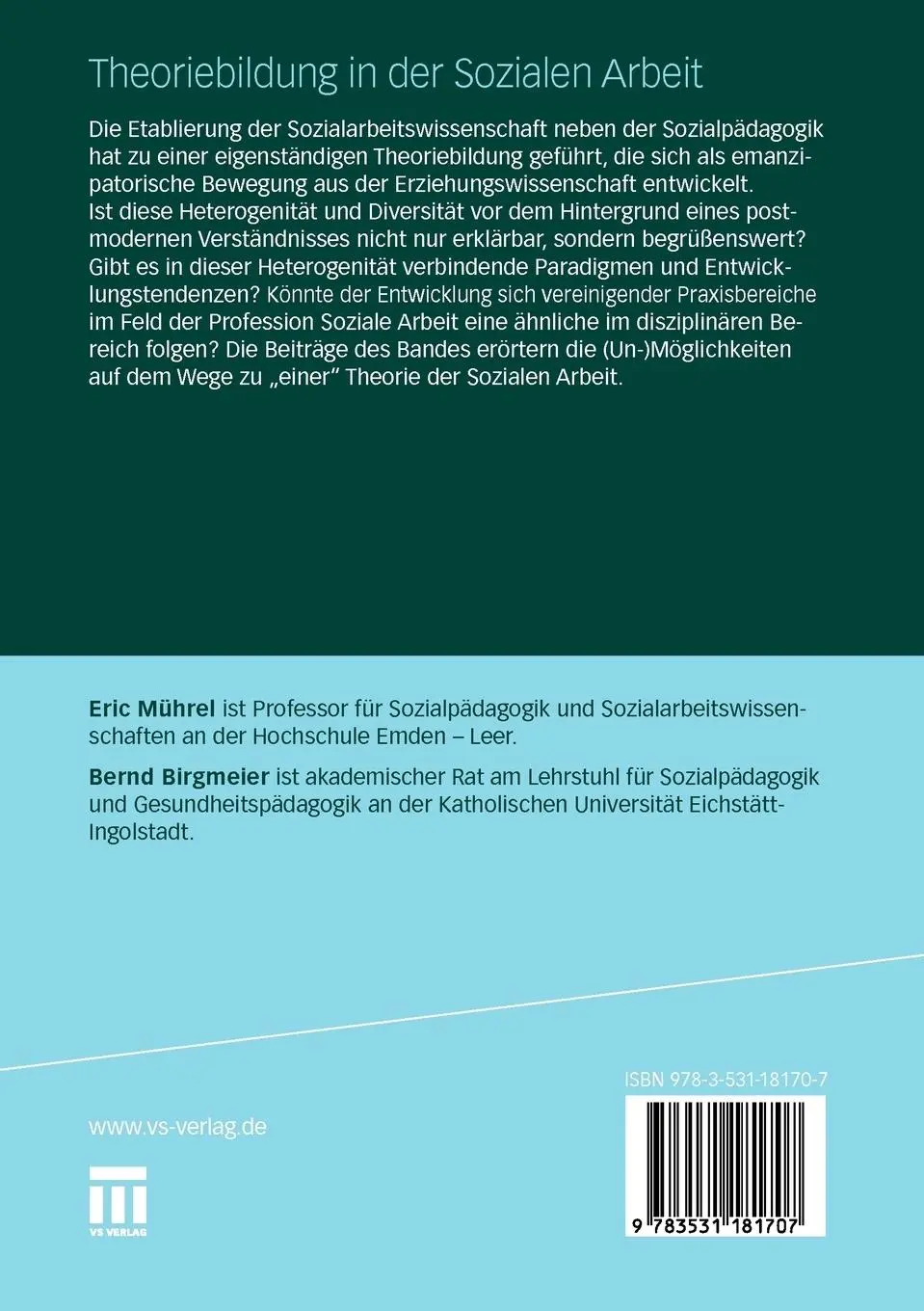 Rückseite: 9783531181707 | Theoriebildung in der Sozialen Arbeit | Bernd Birgmeier (u. a.) | Buch