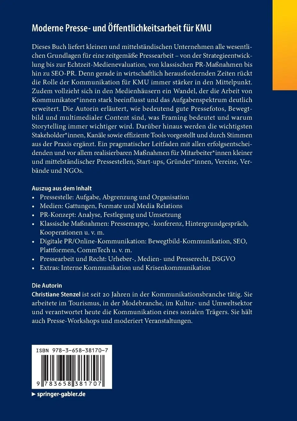 Rückseite: 9783658381707 | Moderne Presse- und Öffentlichkeitsarbeit für KMU | Christiane Stenzel