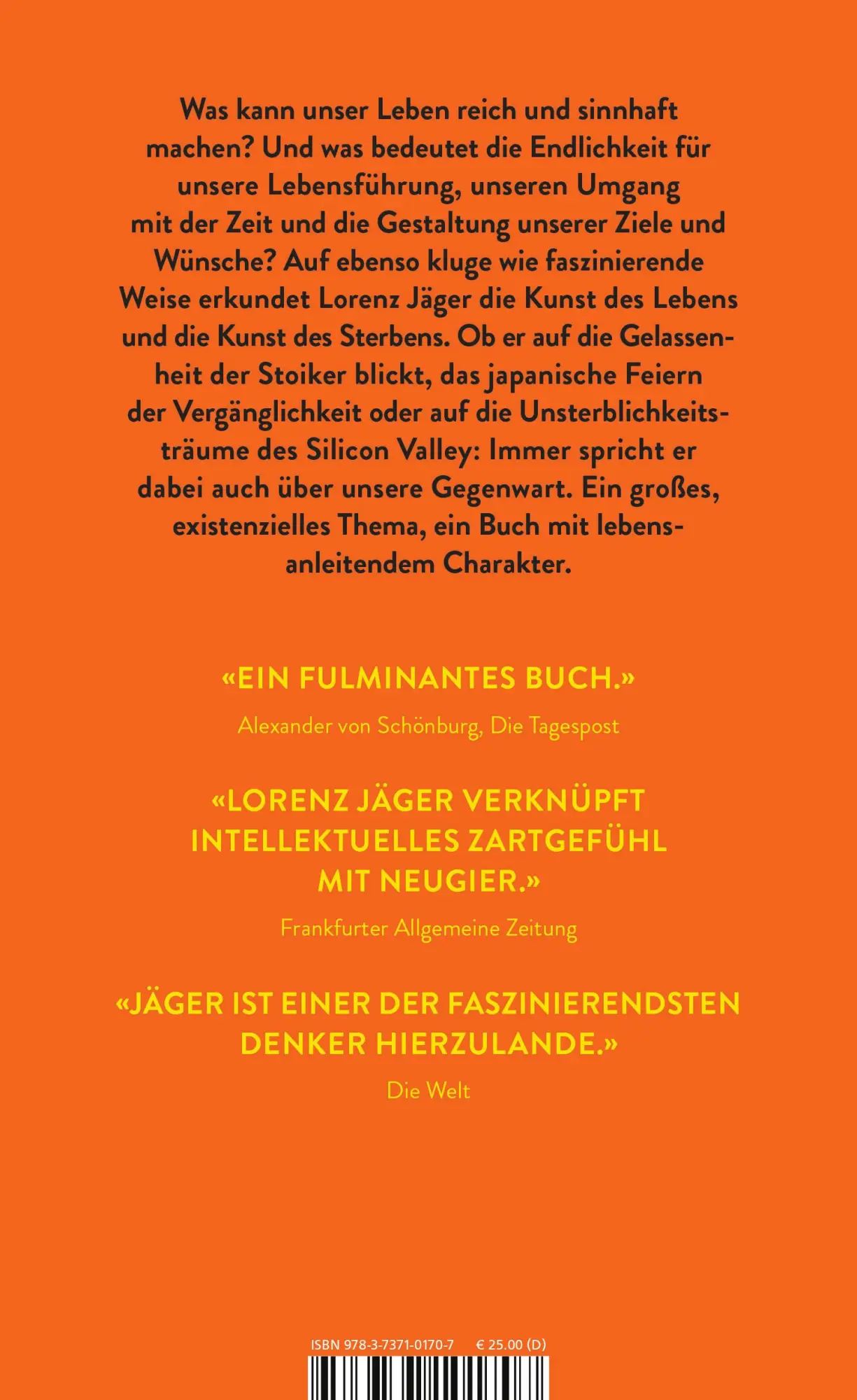 Rückseite: 9783737101707 | Die Kunst des Lebens, die Kunst des Sterbens | Lorenz Jäger | Buch
