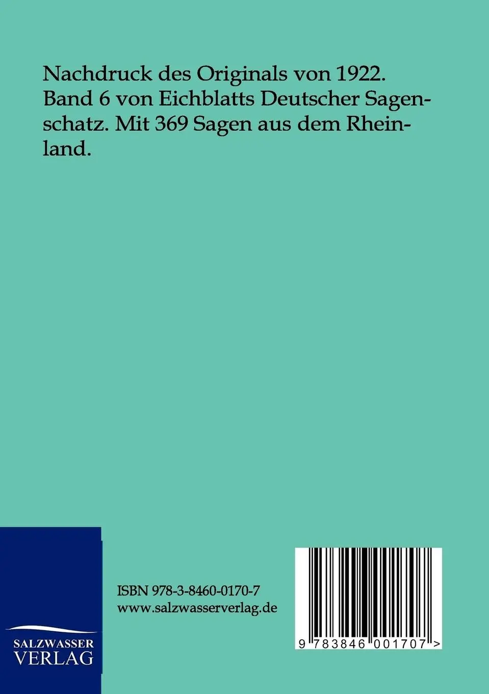 Rückseite: 9783846001707 | Sagen des Rheinlandes | Otto Schell | Taschenbuch | Paperback | 244 S.