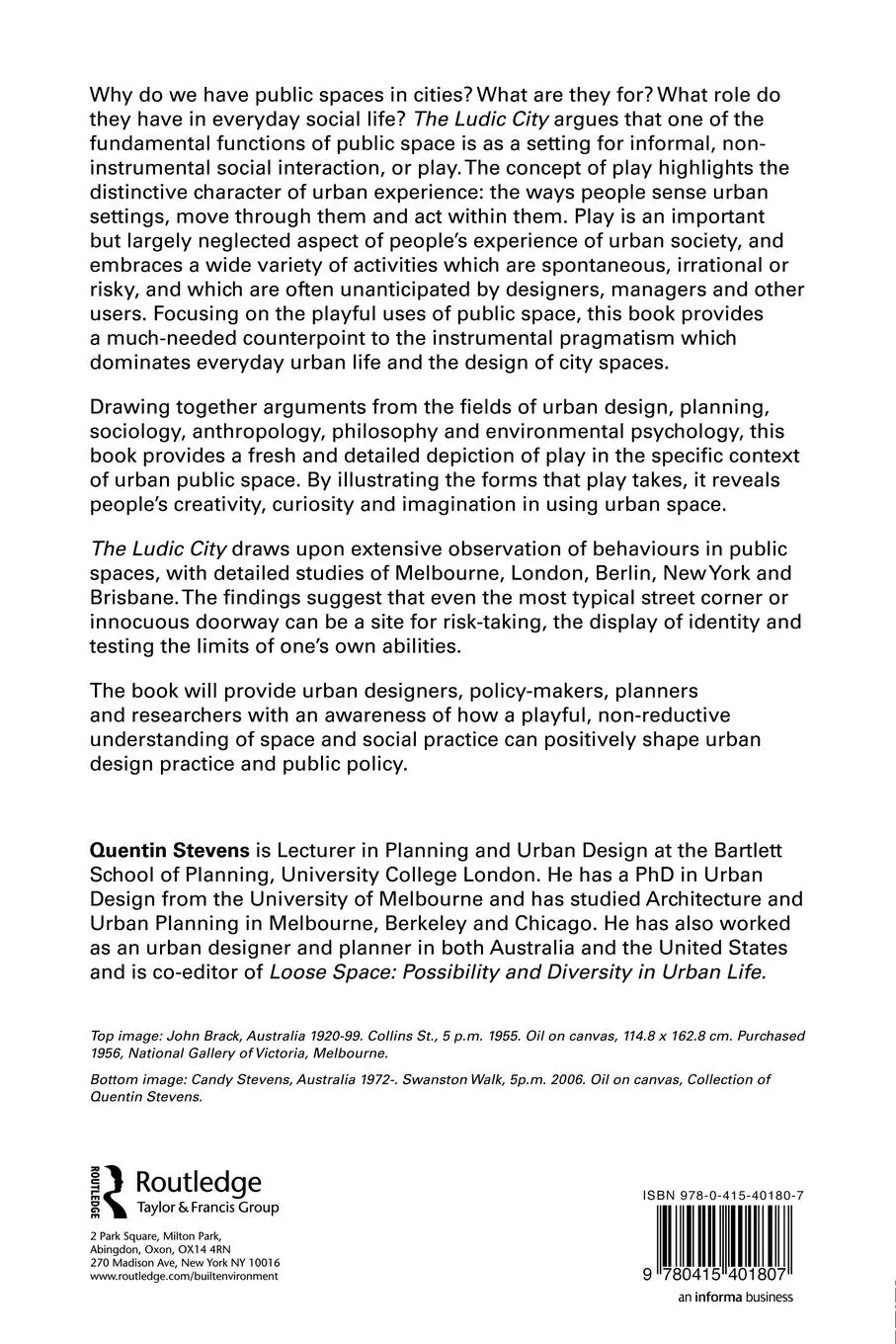 Rückseite: 9780415401807 | The Ludic City | Exploring the Potential of Public Spaces | Stevens