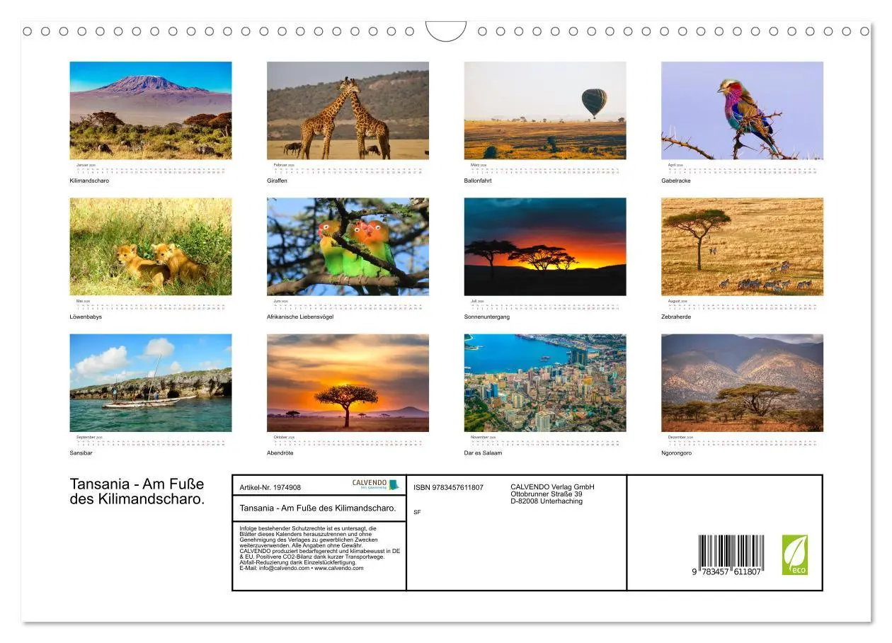 Bild: 9783457611807 | Tansania - Am Fuße des Kilimandscharo. (Wandkalender 2026 DIN A3...