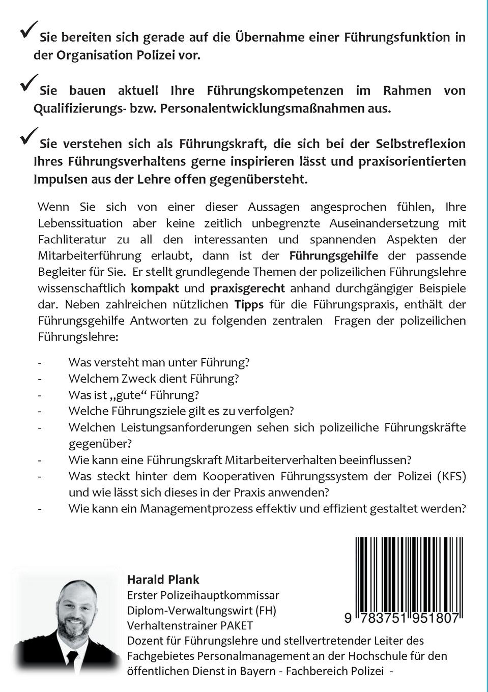Rückseite: 9783751951807 | Führungsgehilfe zum Studium der polizeilichen Führungslehre | Plank