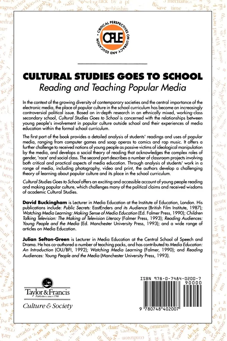 Rückseite: 9780748402007 | Cultural Studies Goes To School | David Buckingham (u. a.) | Buch