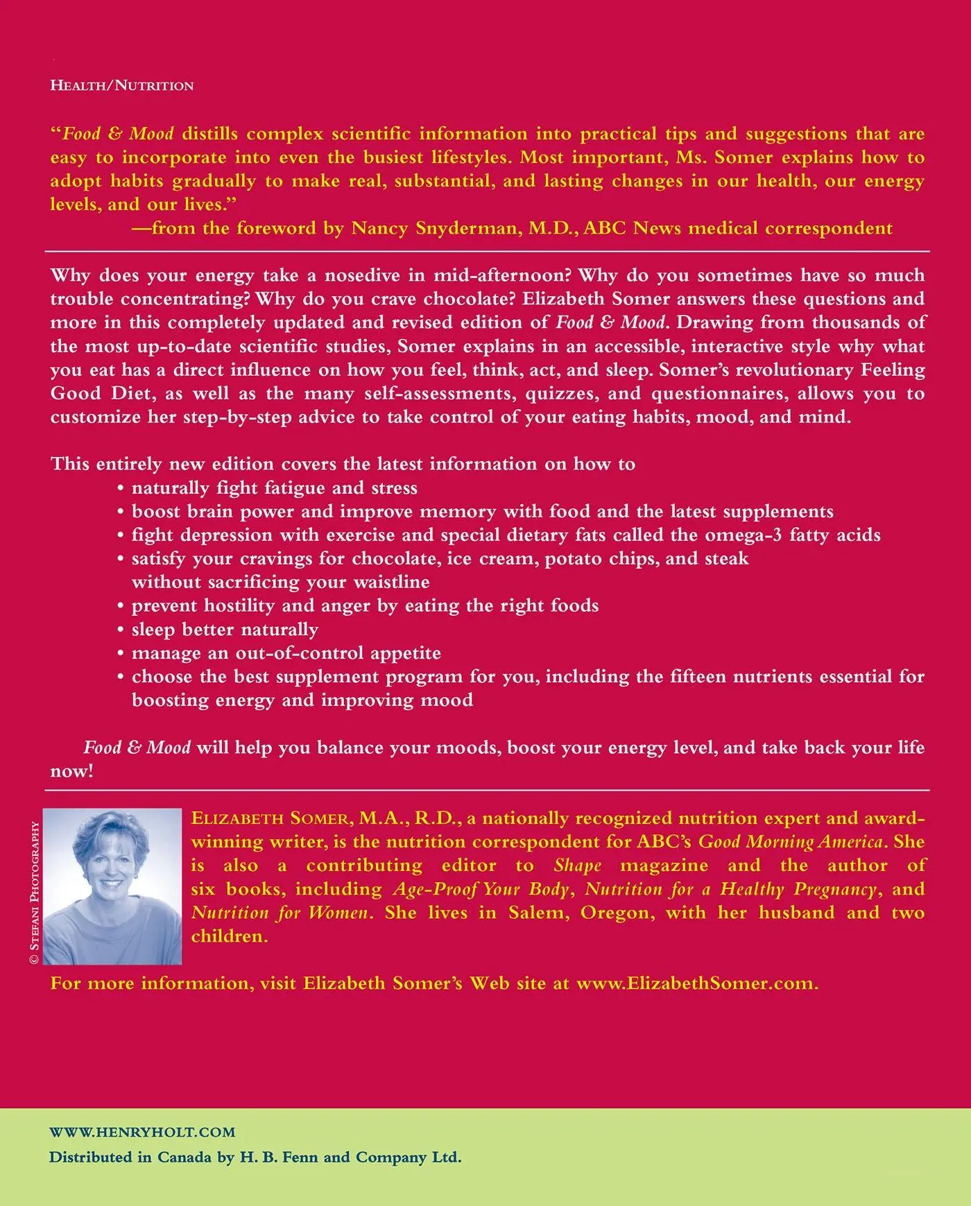 Rückseite: 9780805062007 | Food &amp; Mood | The Complete Guide to Eating Well and Feeling Your Best