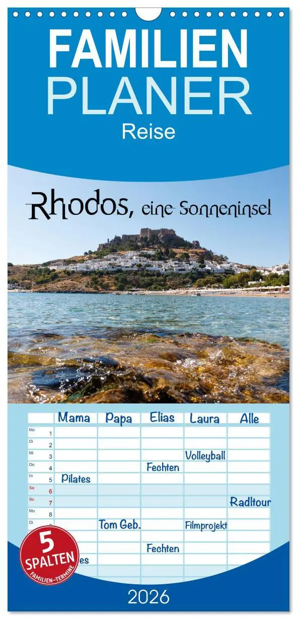 Cover: 9783516512007 | Familienplaner 2026 - Rhodos, eine Sonneninsel mit 5 Spalten...