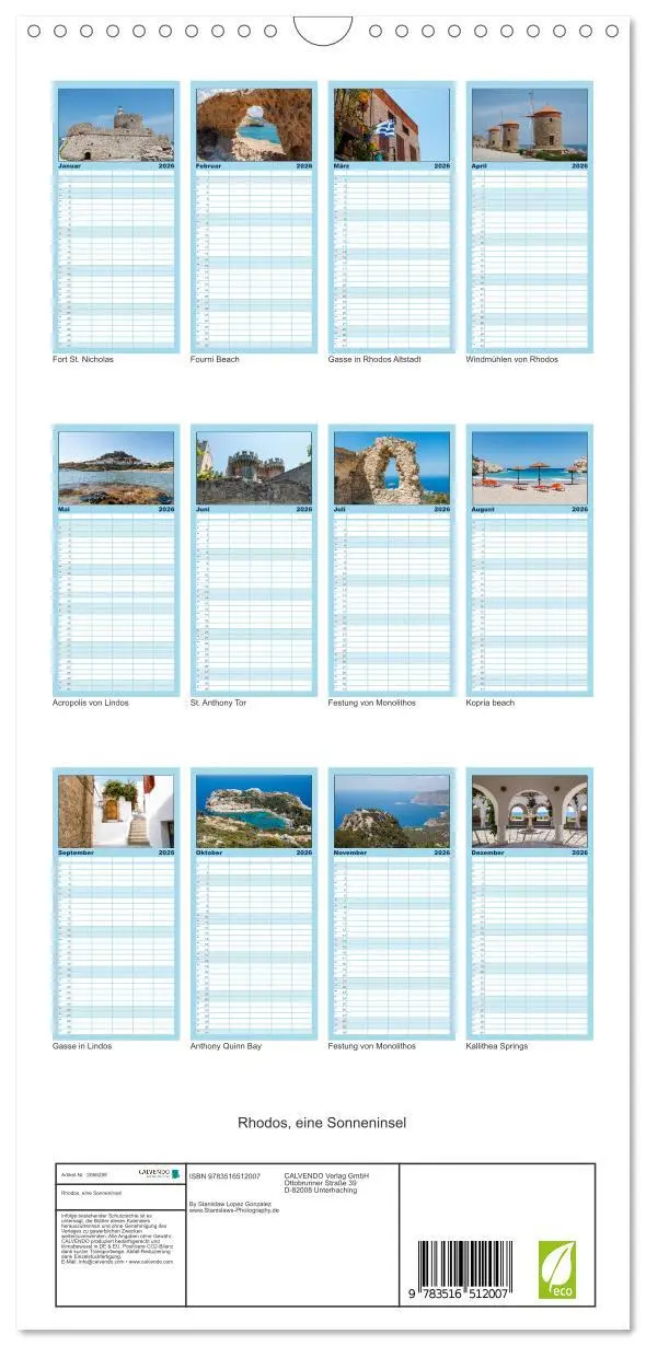 Bild: 9783516512007 | Familienplaner 2026 - Rhodos, eine Sonneninsel mit 5 Spalten...