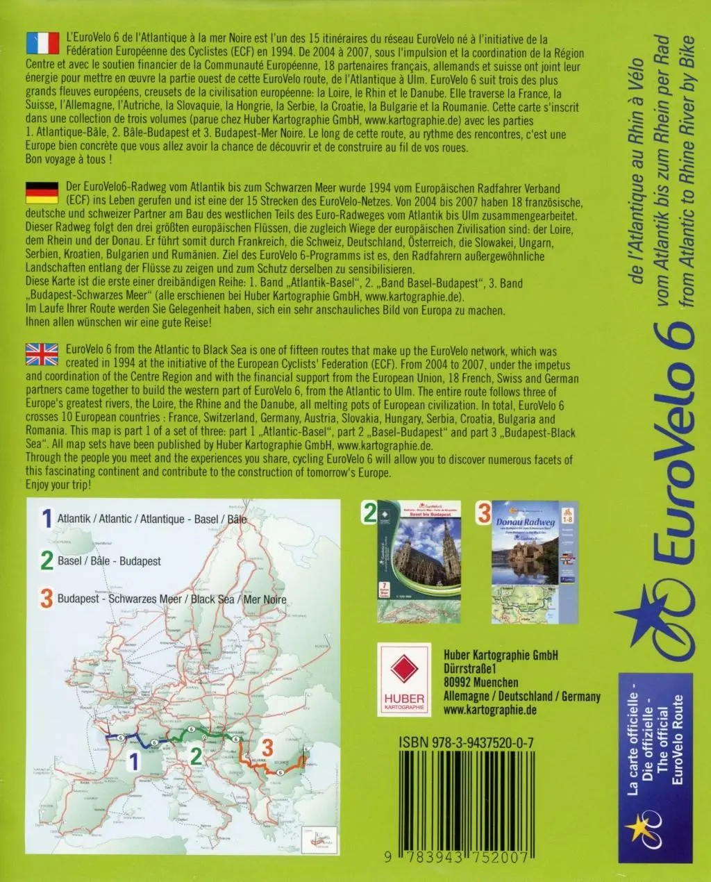 Bild: 9783943752007 | EuroVelo 6 (Atlantic - Basel) 1:100 000 | Huber Kartographie | Deutsch