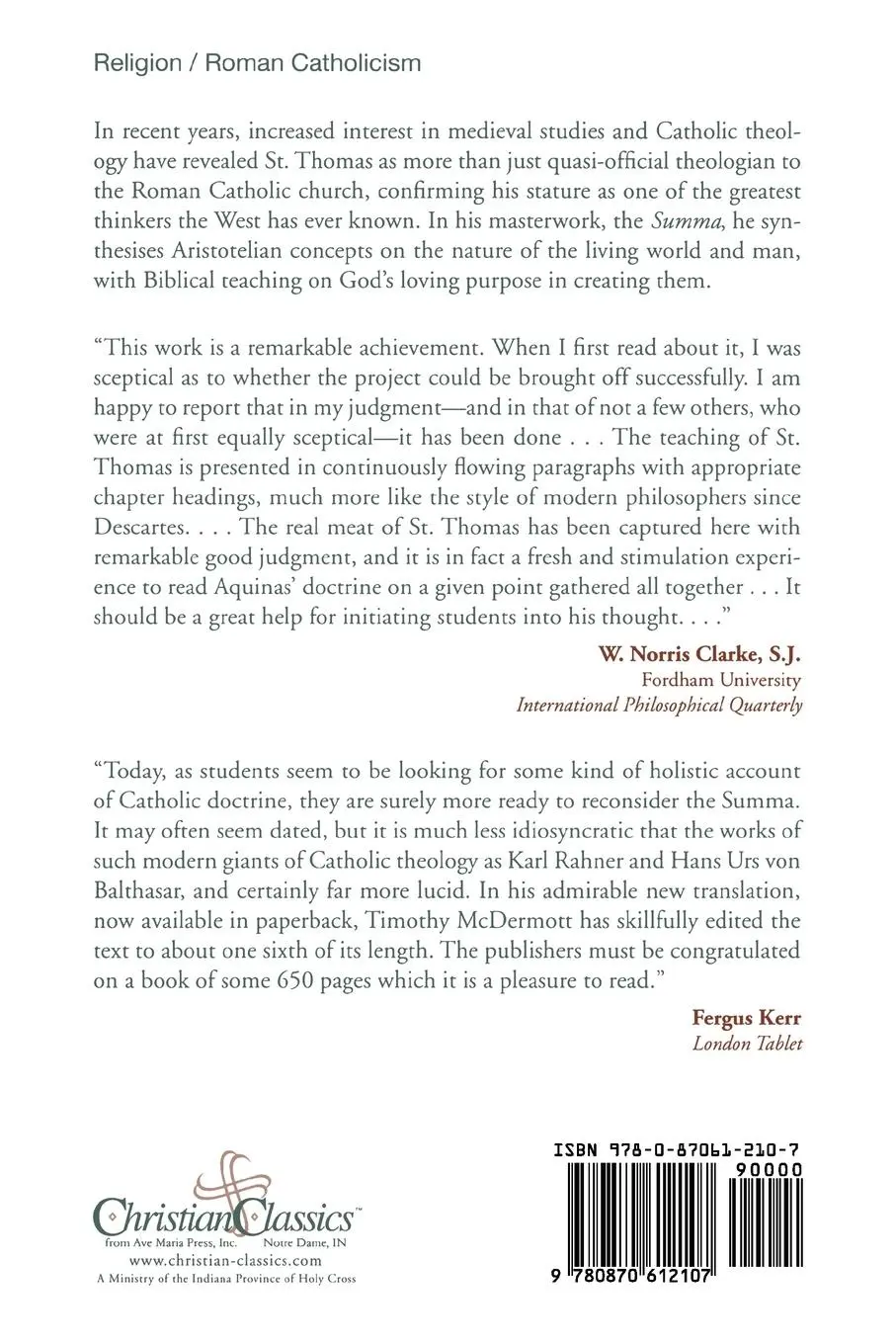 Rückseite: 9780870612107 | Summa Theologiae | A Concise Translation | Thomas Aquinas | Buch