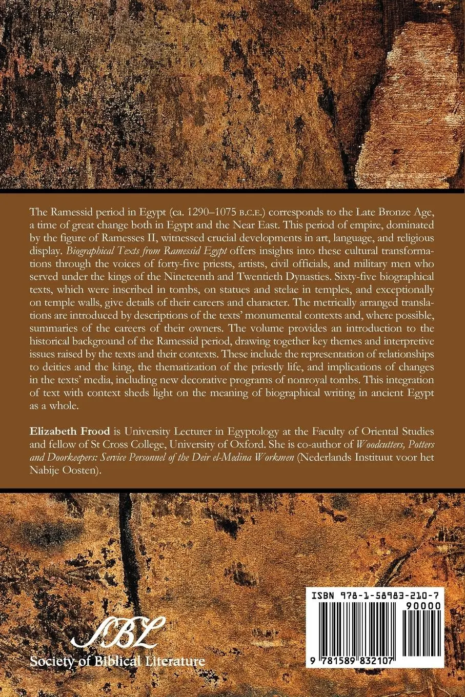 Rückseite: 9781589832107 | Biographical Texts from Ramessid Egypt | Elizabeth Frood | Taschenbuch