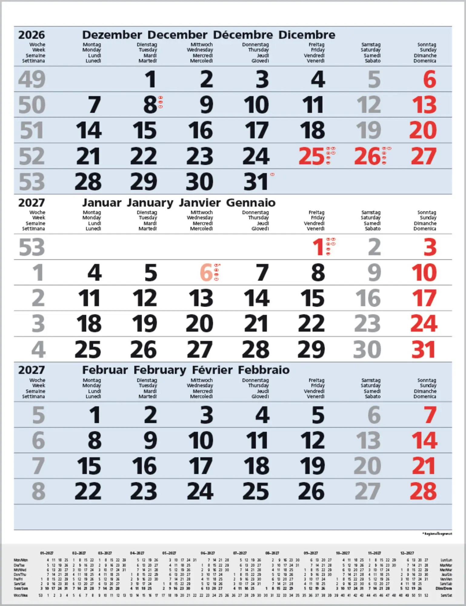 Cover: 9783819302107 | 3-Monats-Planer Comfort Blau 2027 | Verlag Korsch | Kalender | 12 S.