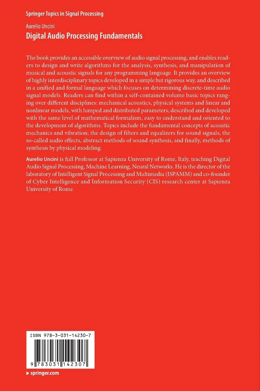 Rückseite: 9783031142307 | Digital Audio Processing Fundamentals | Aurelio Uncini | Taschenbuch