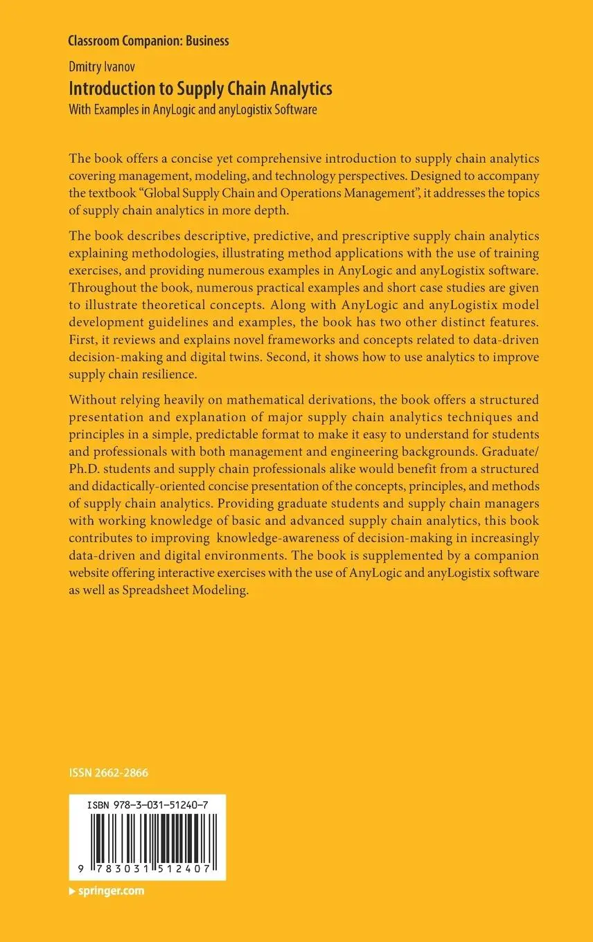 Rückseite: 9783031512407 | Introduction to Supply Chain Analytics | Dmitry Ivanov | Buch | xii