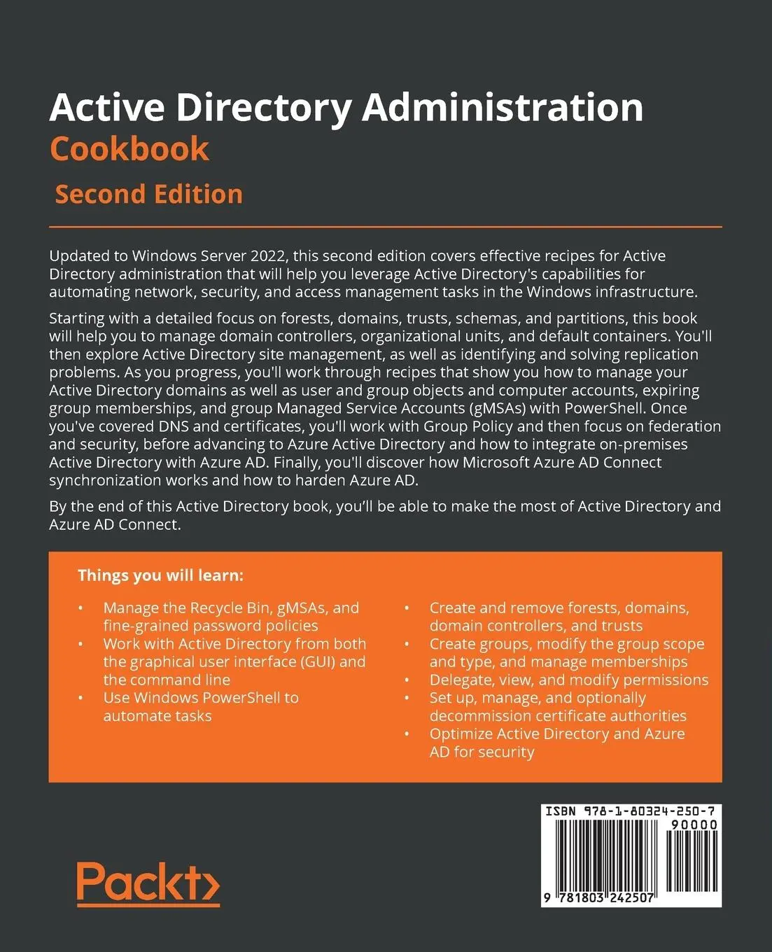 Rückseite: 9781803242507 | Active Directory Administration Cookbook - Second Edition | Berkouwer